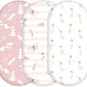 Pack Organic Bassinet Sheets for Girls Stretch, Soft Cozy Fitted Bassinet Mattress Sheet (32" x 16") Universal Fit for Hourglass, Oval, & Rectangle Mattresses Pink B