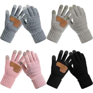 Geyoga 4 Pairs Women's Touchscreen Warm Winter Gloves Knit Thermal Glove with 3 Touch Screen Fingers for Women Cold Gifts