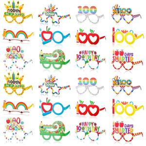 48 Pcs 100th Day of School Paper Glasses Happy 100th Day of School Eyeglasses Gifts Colorful Photo Booth Props for Kindergarten Preschool Reward Supplies Decorations Party Favors