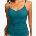 DACI Tankini Tops for Women - V Neck Tummy Control Bathing Suit Top Only No Bottom Medium