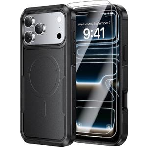Complete Protection Kit for iPhone 17 Pro Max (6.9") Magnetic Case + 2 Screen Protectors, Slim, Shock-Absorbent, Compatible with MagSafe, Black