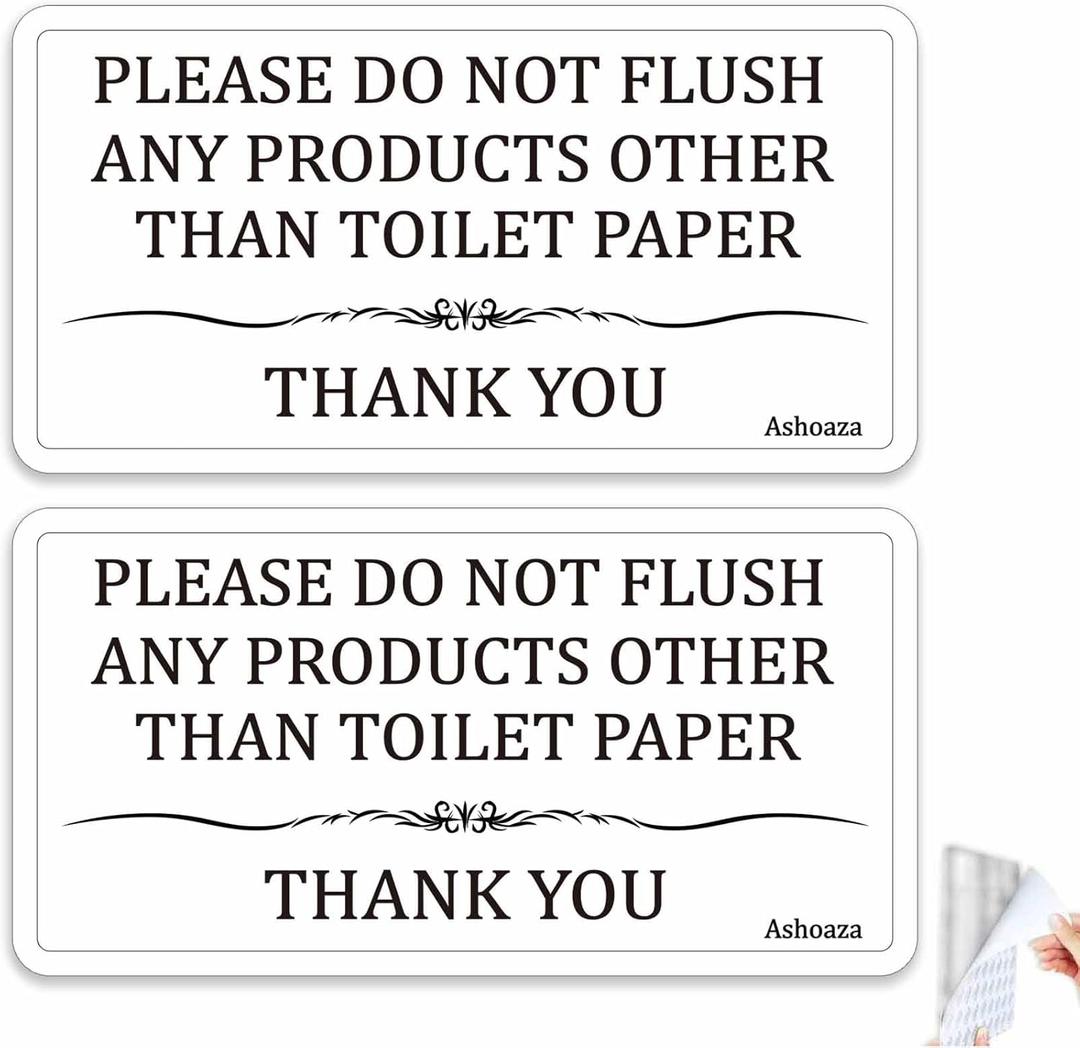 2 PCS Do Not Flush Sign for Bathroom  Acrylic Self-Adhesive Toilet Rules Sign, 5.7"x3" Premium Wall Decor for Home & Business  Waterproof Restroom Reminder to Protect Plumbing & Septic Systems (Black Text on White)