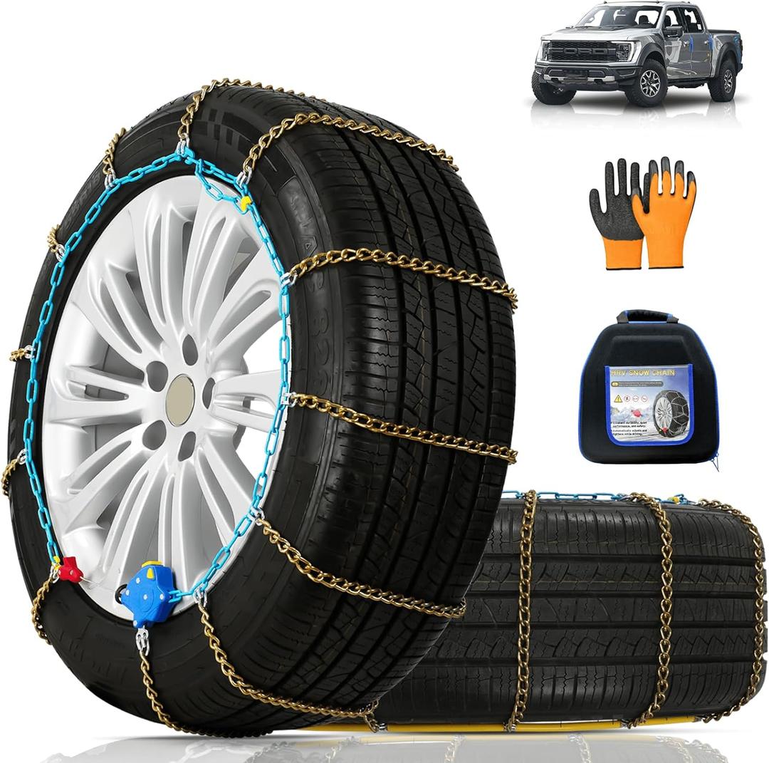 AutoChoice AutoFixing Snow Chains Tire Chains For Cars Suv Pickup Trucks, 3.7mm Twisted Alloy Steel, Fast 1-Min Install, Contains Titanium for Wear Resistance, Set of 2(HLN160)