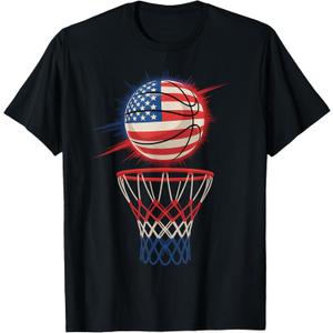 Basketball American Patriotic 4th Of July US Flag Men Boys T-Shirt M