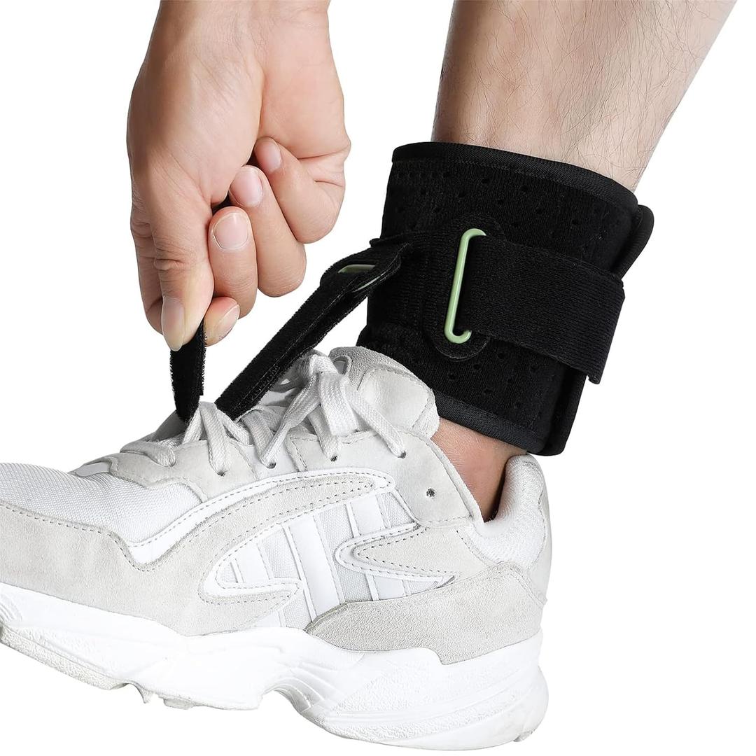 Adjustable Drop Foot Brace Foot Up AFO Brace Unisex Fits for Right/Left Foot Orthosis Ankle Brace Support, Improve Walking Gait, Effective Relieve Pain for Achilles Tendon (Black), 1 Count, One Size