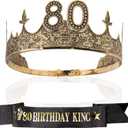 80th Birthday Decorations, 80th Birthday Gifts for Him 80th Birthday Decorations Men Set- 80th Birthday King Crown and Sash, Happy 80 Party Favors Mens 80th Birthday Gift Ideas