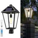 Solar Post Light Outdoor, 20'' Vintage Farmhouse Lamp Post with Remote Control & LED, Weatherproof Aluminum Pier Mount Light for Gate Yard Driveway, No Wiring Column Lamp, Large
