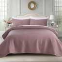 KASENTEX King XL Quilt Set 108"x98"  Soft Washed 3-Layer Lightweight Bedspread, Minimalist Nordic Design, All-Season Spring & Summer Quilt Set (1 Quilt + 2 Pillow Shams),Twilight Mauve Purple