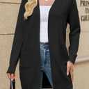 Cardigan Sweaters for Women Lightweight Long Open Front Casual Knit with Pockets Loose Fit Fall Winter Outfits 2025 (Black)