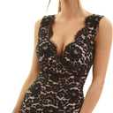 AmlieBoutik Women Scallop V Neck Crossover Empire Waist Floral Lace Overlay Blouse Top (Black, XL)