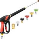 TOOLCY Pressure Washer Gun, Adjustable Power Washer Swivel Gun and Extension Wand, 4000 PSI, 7 GPM, M22-14mm to 3/8" Quick Connection, 5 Nozzle Tips, Fit Most Power Washer
