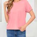 Womens Ruffle Short Sleeve T Shirts Summer Tops Trendy 2026 Dressy Casual Blouses Crew Neck Loose Basic Tees (L)