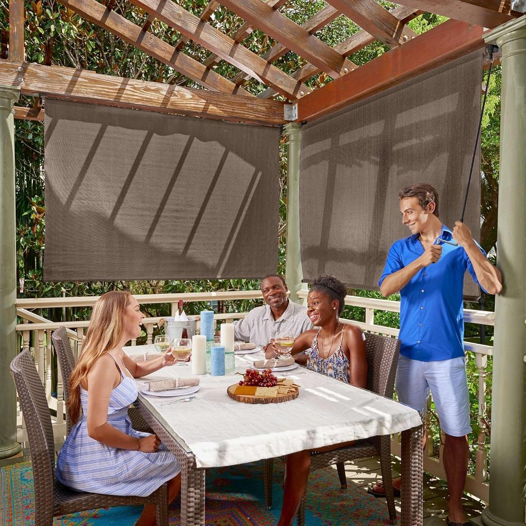 Coolaroo 448264 Cordless Outdoor Roller Shade with 90% UV Protection, Mocha