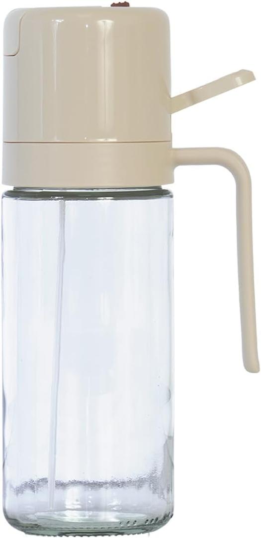 Glad 2 in 1 Oil Dispenser, 18.6oz/550ml - Olive Oil Sprayer for Cooking, Pouring Salad Dressing, and Grilling - Kitchen Gadget with Refillable Glass Bottle, Handle, and Mist or Pour Options - Beige