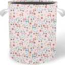 Pink Floral Goose Nursery Laundry Basket, Coquette Bow Cute Goose Laundry Basket Hamper Waterproof Collapsible Clothes Toys Storage Bin for Bedroom Bathroom Kids Room, Toybox for Girls, 14.2" x 14.2" x 17.7"