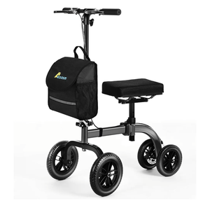 Collapsible All Terrain Knee Scooter for Adults for Foot Surgery, Adjustable Knee Walker Cart Scooters with Basket, Clearance Knee Crutchs Alternative for Broken Leg Ankle Injuries, Dual Brakes, Grey