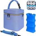 Mancro Breastmilk Cooler Bag with Ice Pack Fits 6 Baby Bottles Up to 9 Ounce, Insulated Baby Bottle Bag with Strap for Nursing Mom Daycare, Blue