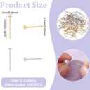 UNICRAFTALE 200Pcs 2 Colors 18K Gold Plated Earring Posts Flat Pad Earring Studs Stainless Steel Stud Earring Findings Flat Round Blank Earring Pads for DIY Earring Making 2mm