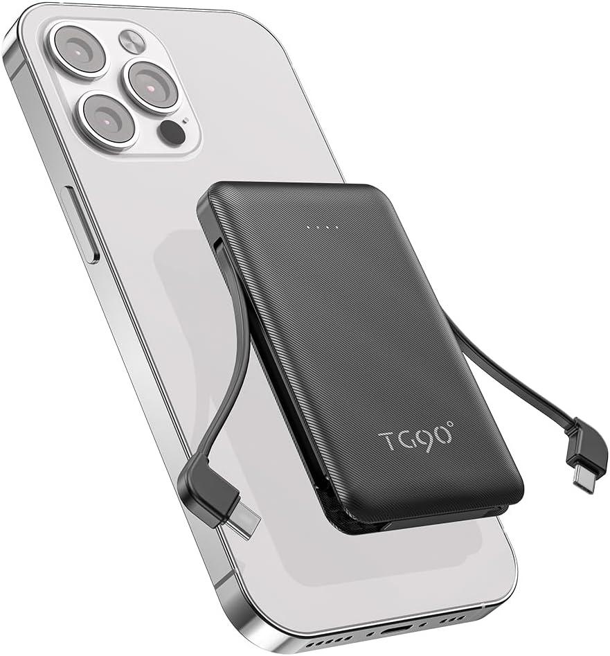 TG90 Power Bank 6000mah Portable Battery Charger, Mini Power Bank with Built-in Cables Portable Phone Charger