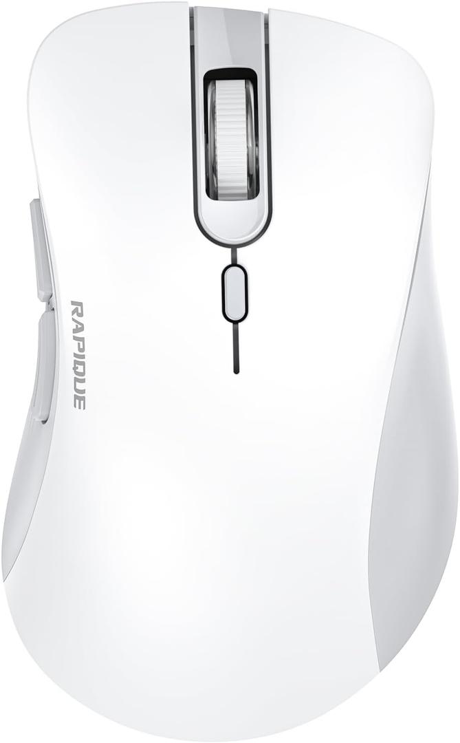 RAPIQUE Wireless Mouse - Dual Bluetooth & 2.4 GHz USB Receiver, Ergonomic Design, Quiet Clicks, Low Power - Multi-Device Compatibility for Laptop, Computer, iPad, MacBook, Chromebook (White and Grey)
