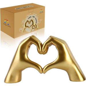 loveparadise Gold Decor,Heart Hands Sculpture for Living Room Decor,Love Finger Modern Statue for Boho Wedding Decorations,Sculptures Home Decor for Shelves