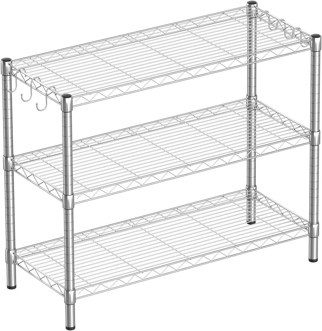 3-Shelf Adjustable Metal Shelf Wire Shelving Storage Rack for Office,Kitchen,Bedroom,Bathroom,Laundry,Pantry Basement,Garage(Chrome,36" L x 14" W x 30" H), Chrome