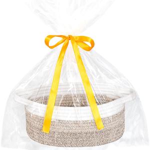 ABenkle Small Basket with Gift Bags and Ribbons, Empty Gift Baskets for Mother's Day, Decorative Boho Rope Woven Nursery Storage Organizer Toy Baskets with Handle for Baby Showers, 12"X 8" X 5" (3 Color- Mixed Brown)