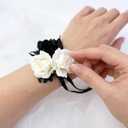 Wedding Flower Set with Rose Corsage and Boutonniere for Men (Black & White)