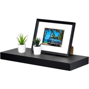 WELLAND 24 inch Black Mission Floating Shelves for Wall, Bathroom Wall Mount Shelves, Wood Modern Display Shelves, Book Shelves,for Bedroom,Living Room and Kitchen (23 3/5" x 9 1/4" x 2")