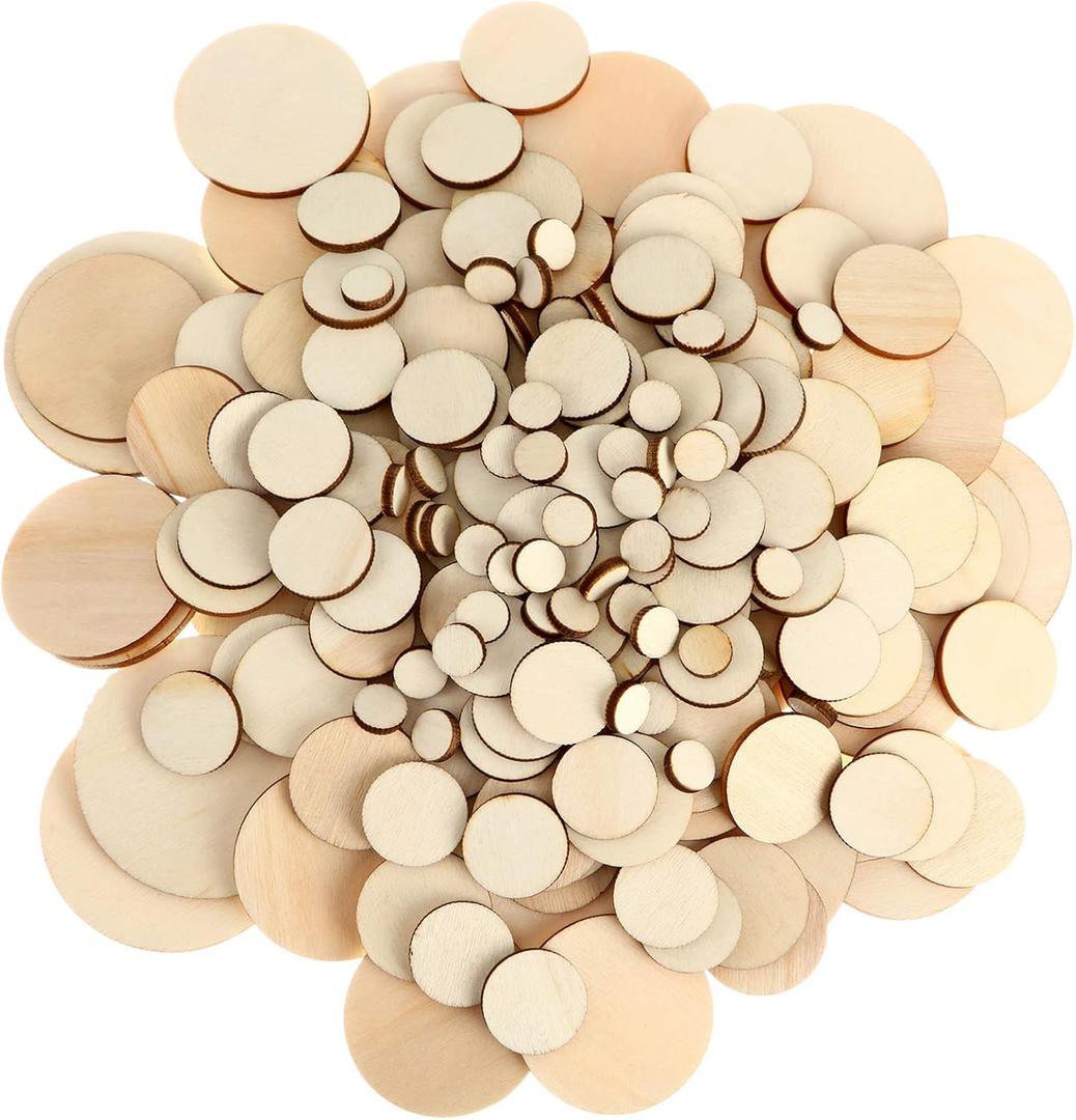 Blulu 450 Pcs Unfinished Wood Slices Round Wooden Disc Circles Wooden Circles for Crafts Cutouts Ornaments for DIY Craft and Decoration, 5 Sizes