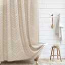 Boho Farmhouse Shower Curtain, Woven Fabric Cute Beige, 60 x 72 Tufted Chevron Textured Striped Modern Farmhouse Minimalist, A Beige, 60"W x 72"L (Pack of 1)