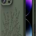 Magnetic Engraved Case Compatible with iPhone 16 Pro Case, Compatible with Magsafe, Camera All-Round Protection, Slim Liquid Silicone Phone Case for Women Girls, Calke Green Flower