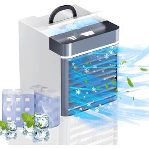 Portable Air Conditioners Fan, Mini Air Conditioner with 2 Ice Packs, 3 Speed Anti-leakage Water Personal Ice Air Cooler for Room Desk Office Home Tent (ZK-2502) BLACK