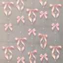 Cheerland Pink Bow Birthday Decorations with Hanging Pearl Pink Bow Party Girl Baby Shower Photo Backdrop Streamers Cute Bachelorette Party Girly Coquette Themed Girls Room Decor 1st Bday Supplies