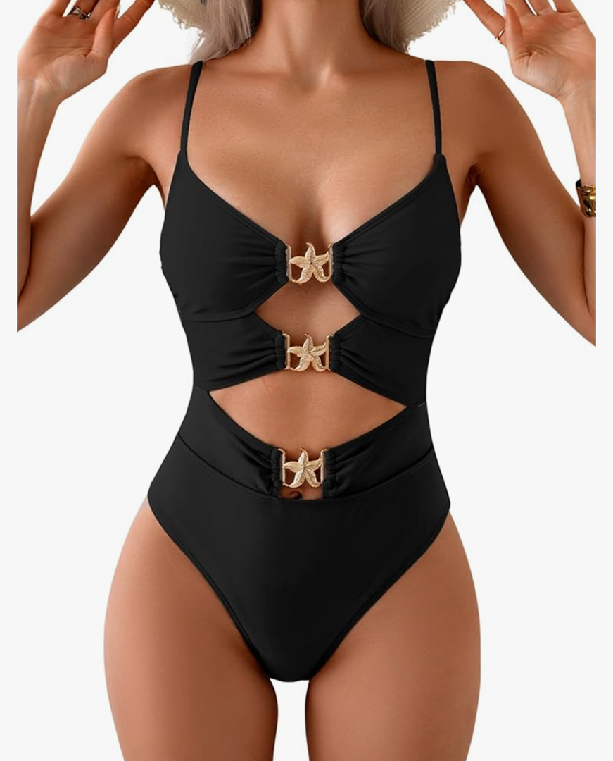 Eomenie One Piece Swimsuit for Women Cutout Monokini Sexy Bathing Suit Metal Swim Suit Large