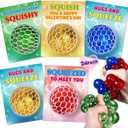 24 Pack Valentine's Day Cards with Squeeze Balls, Valentines Cards for Kids School, Stretch Fidget Toy for Classroom School Valentine's Gifts Exchange, Valentines Party Favor Prizes for Boys Girls