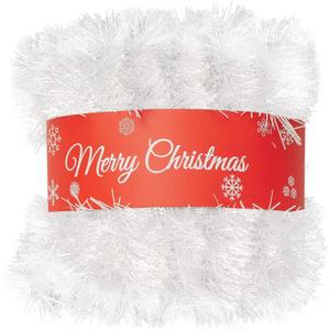 50 Foot Tinsel Garland for Christmas Decorations, Artificial Non-Lit Soft Christmas Garland, White Christmas Garlands Decoration for Indoor, Outdoor, Holiday, Party and Wedding (1 Pack)