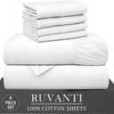 RUVANTI 6 Pcs Cotton Sheets - 100% Natural Cotton Soft, Lightweight & Breathable Crispy Percale Bed Sheets, Queen Sheet Set 16" Deep Pockets, Bright White