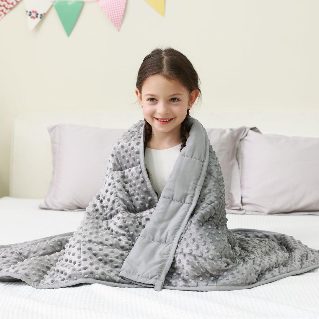 Mr. Sandman Weighted Blanket 7LBS 41 x 60 Inches, Minky Dots Heavy Blanket with Glass Beads, Soft and Cooling for School and Home, Grey