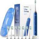 Aquasonic Vibe Series Ultra-Whitening Toothbrush  ADA Accepted Electric Toothbrush - 8 Brush Heads & Travel Case  40,000 VPM Motor & Wireless Charging - 4 Modes w Smart Timer  Sapphire Blue