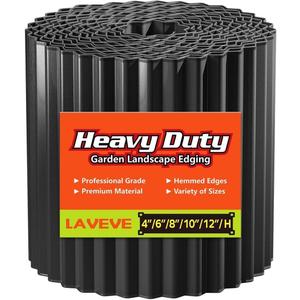 LAVEVE Corrugated Metal Garden Edging 12" x 20Ft, Landscape Edging Border for Lawn, Flower Bed, Garden Fence, Paver Edging (Black)