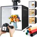 16x16in Folding Portable Photo Lighting Studio with Ring Light, 224 LEDs 10-Level Dimmable USB Powered Shooting Tent Box with 6 Color Backdrops & Diffuser for Product Photography