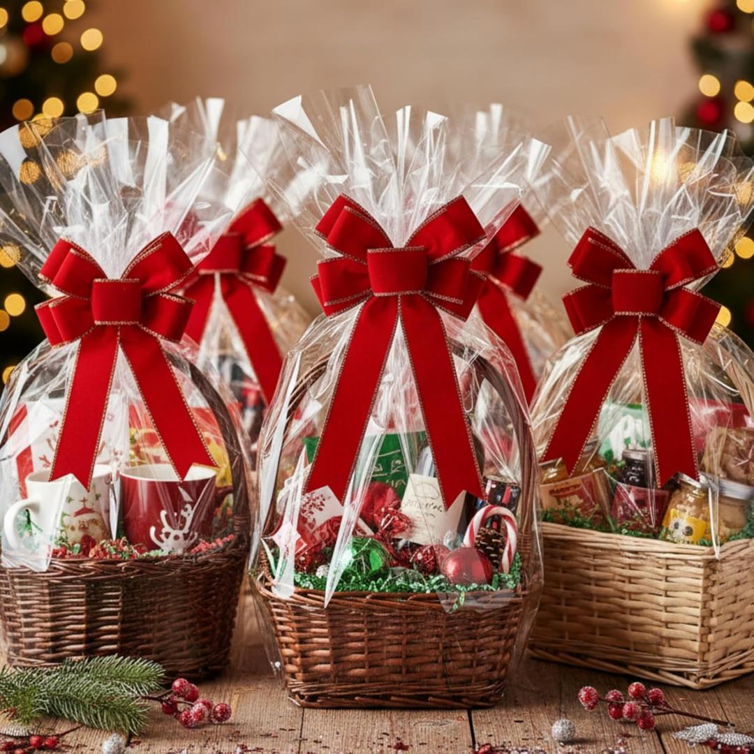 Janinka 12 Pcs 10 x 6 Inch Large Velvet Christmas Bows for Gift Wrapping Christmas Ribbon Bows Wrapping Accessory for Xmas Present Boxes Bouquet Basket Bottles Supplies(Red)