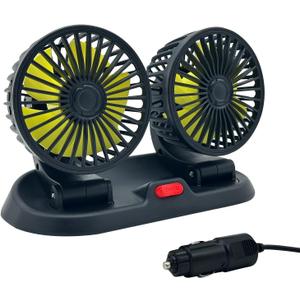 Adjustable Car Cool Fan, Dual Head Design, 2-speed Adjustable, 360 Rotating Portable Car Fan,12V Cigarette Lighter Powered, Suitable for Caravan, Sedan, SUV. (black DYQ)
