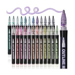 Mr. Pen- Double Line Outline Markers, 24 Pack, Metallic Colors, Squiggles Shimmer Outline Pens, Craft Markers for Drawing, Doodling, Card Making and DIY Projects, Metallic Shimmer for Vibrant Effects