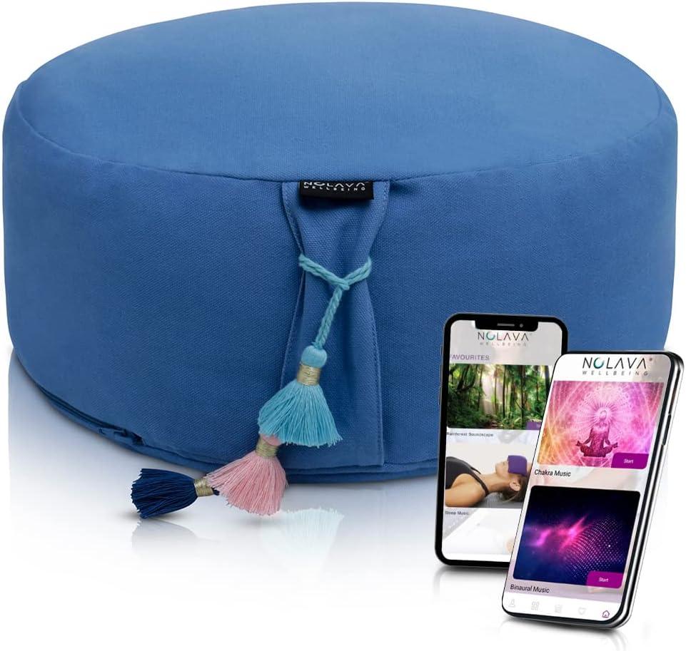 NOLAVA Round Zafu Cushions 15"x6" & Zabuton Meditation Cushions 32"x28"x3" - Premium Comfort for Mindful Practices - Yoga Bolster Pillow & Meditation Floor Pillow Essentials (BLUE)