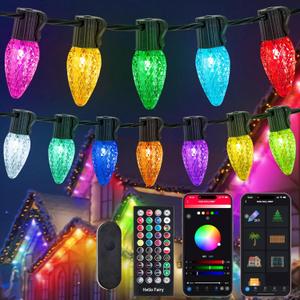 Smart C9 Christmas Lights Outdoor, 78FT 100LED RGB Color Changing String Lights, App&Remote Control, Music Sync, Connectable LED Christmas Tree Lights for Outdoor House Holiday Decoration