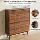 Nicetree Mid-Century Modern Slim Shoe Cabinet for Entryway, 9.5" Narrow Shoe Storage Cabinet with Architectural Arched Fluted Front, Entryway Shoe Storage with Adjustable Shelves,Classic Walnut, 9.5"D x 31.5"W x 36.3"H