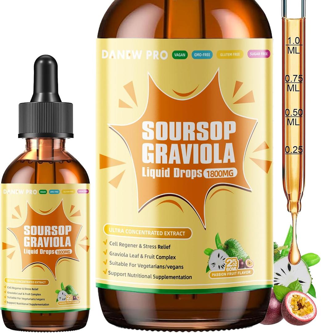 Soursop Graviola Leaf Extract Liquid Drop for Cell Support & Regeneration, Immune Boost, Relax, Liver and Sleep, Soursop Bitters Liquid, Herbal Goodness, Sugar/Gluten Free, Passion Fruit Flavor