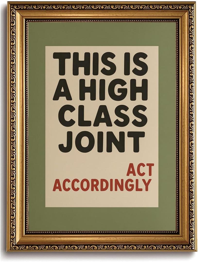 Vintage Gold Framed Wall Art Funny Bathroom Decor Sign, 16x24 Inch